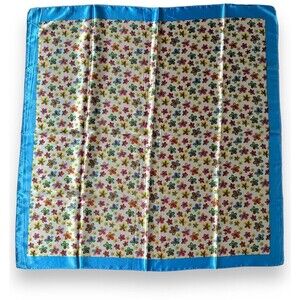 Blue & Multicolor Flowers Scarf Unisex Blue Headscarf Tied 35”x35” Green Pink